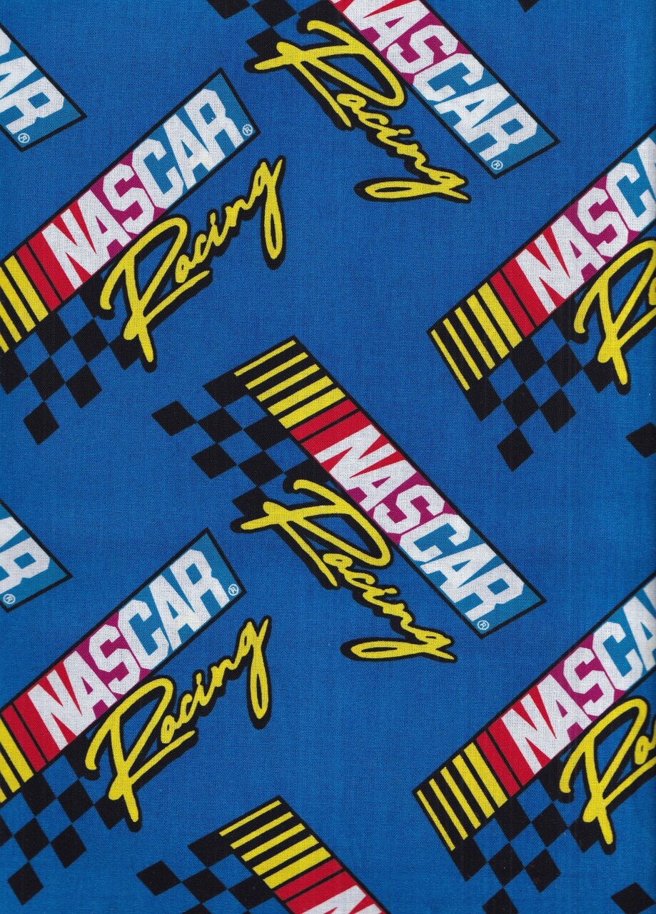 NASCAR Retro Racing on Blue 100% Cotton Fabric All Over Print Price per Yard